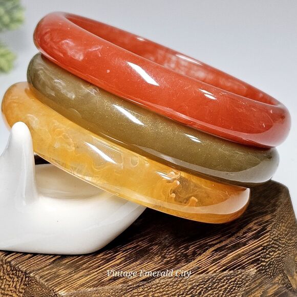 Golden Harvest Bangles Lot Mixed Green Orange & Yellow Bracelets Set 3 Boho Fall - Picture 2 of 11